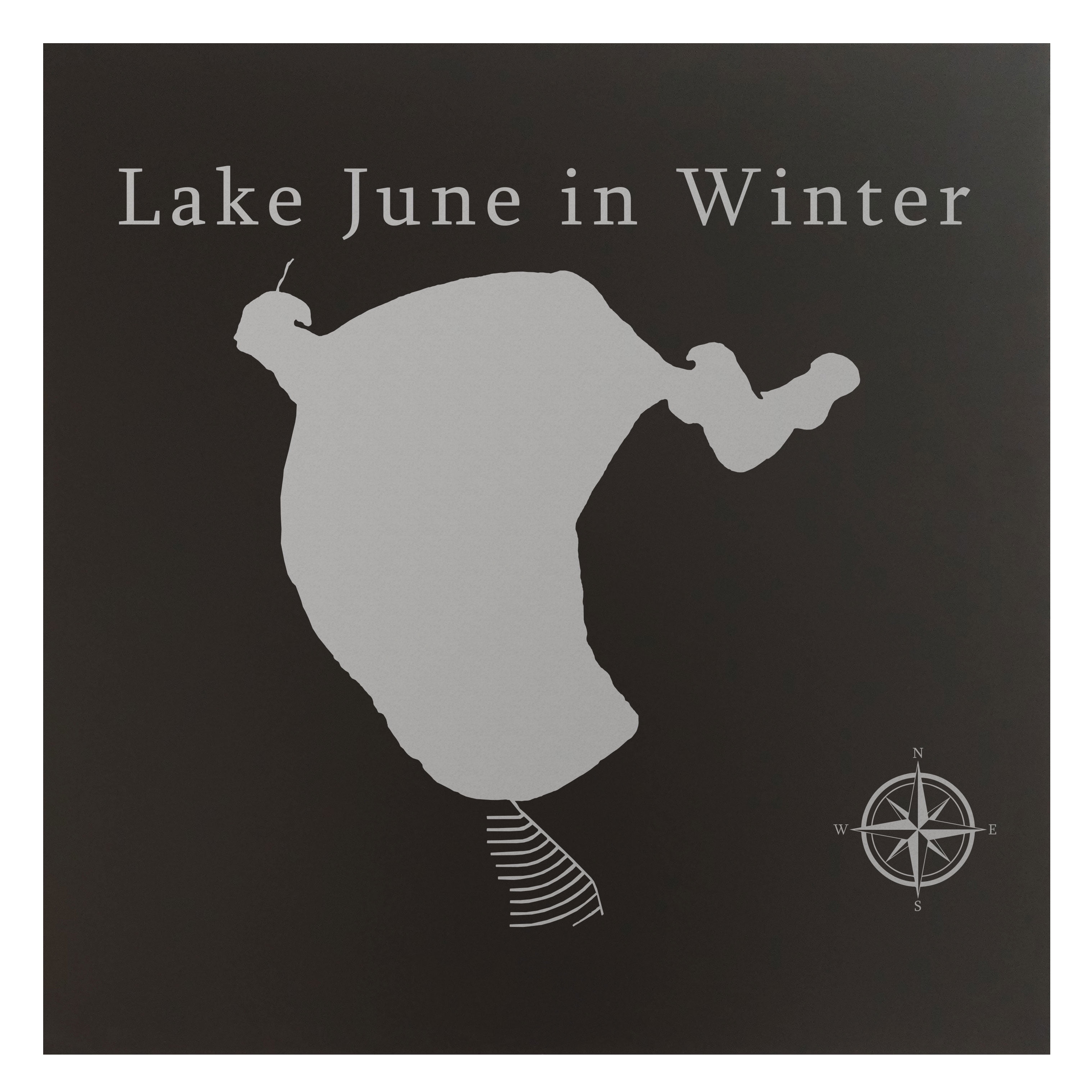 Lake June in Winter Map 24x24" Black Metal Wall Art Office Decor Gift