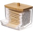 thumbnail image 1 of Dispensador de hisopos de algodón, recipiente para baño, frasco de boticario con tapa de madera, 1 unidad, 1 of 5