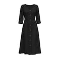 thumbnail image 4 of Oksale Casual Dresses for Women Sumemr Button Down V Neck Midi Cotton Linen Dress Cozy 3/4 Length Sleeve Vacation Dresses with Pockets Ladies Fall Outfits Black XL, 4 of 7