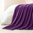 thumbnail image 5 of Exclusivo Mezcla Queen Size Flannel Fleece Blanket, Super Soft 3D Striped Jacquard Blanket for Bed, Lightweight Fuzzy Cozy Blankets, Purple, 90"x90", 5 of 8