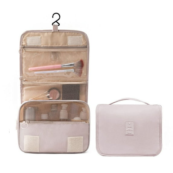 Fashion Portable Large Capacity Organizer Case Multi-layer Travel Organizer Hook Wash Bag Hanging Cosmetic Bags Makeup Bags Storage Toiletry Bag Cosmetic Cases BEIGE