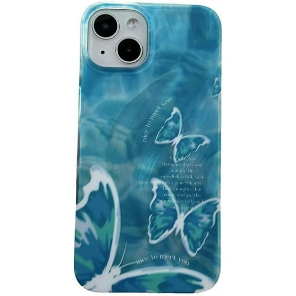 Fashion Blue Butterfly Feather Gauze Phone Case Compatible with iPhone Case (Blue,iPhone 11)