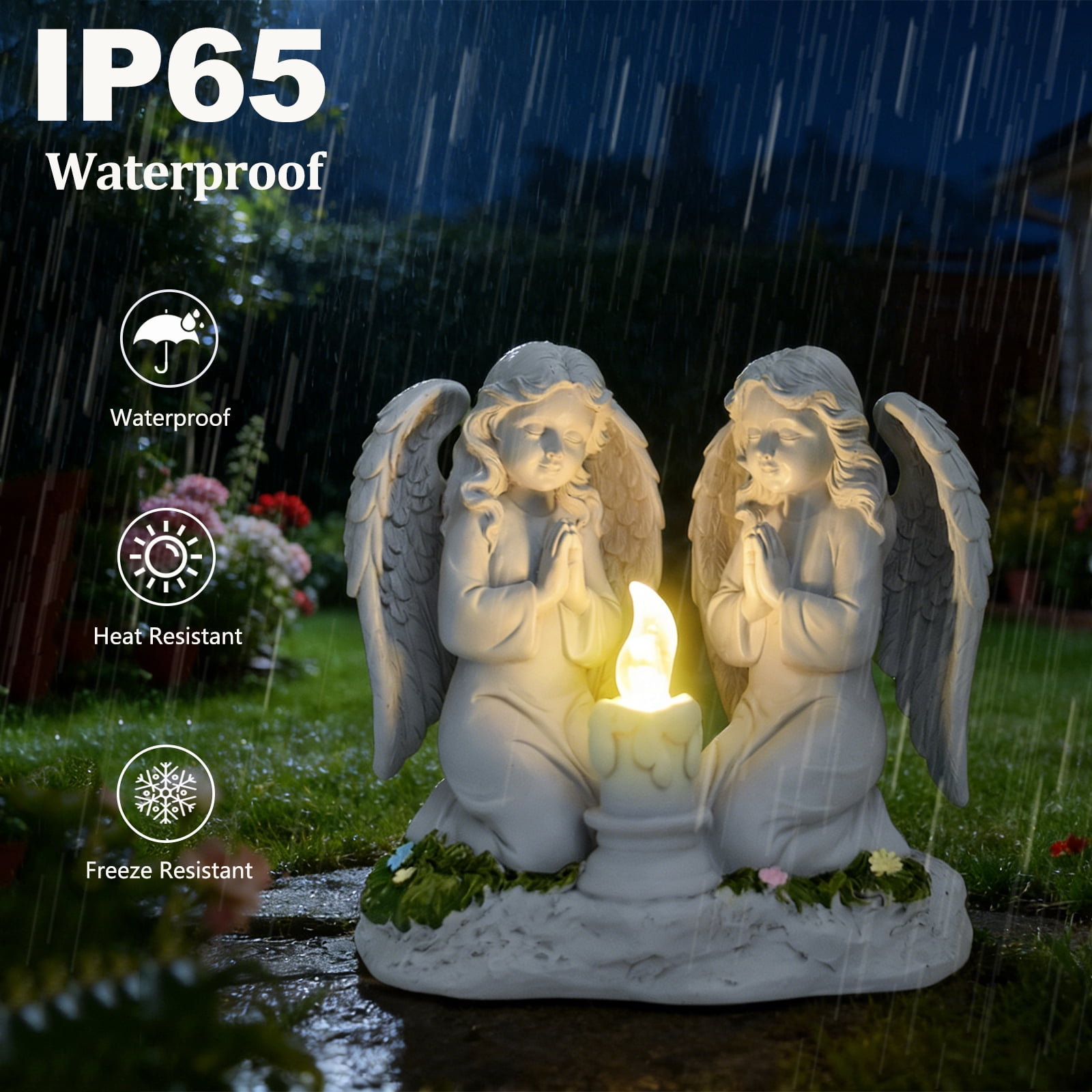 Solar Angel Garden Statue Outdoor, Praying Angel Statues Solar Figurine Lights Outdoor Waterproof, Resin Angel Sculpture for Garden Yard Lawn Grave Cemetery Decor, Gift for Mom Grandma Women