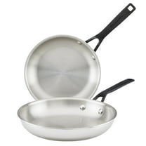 KitchenAid 5-Ply Clad 2 Pcs Stainless Steel Induction Frying Pan Set, Dishwasher Safe, Metal Utensil, Broiler and Oven Safe to 500°F, 8.25 and 10 Inch, Polished Stainless Steel