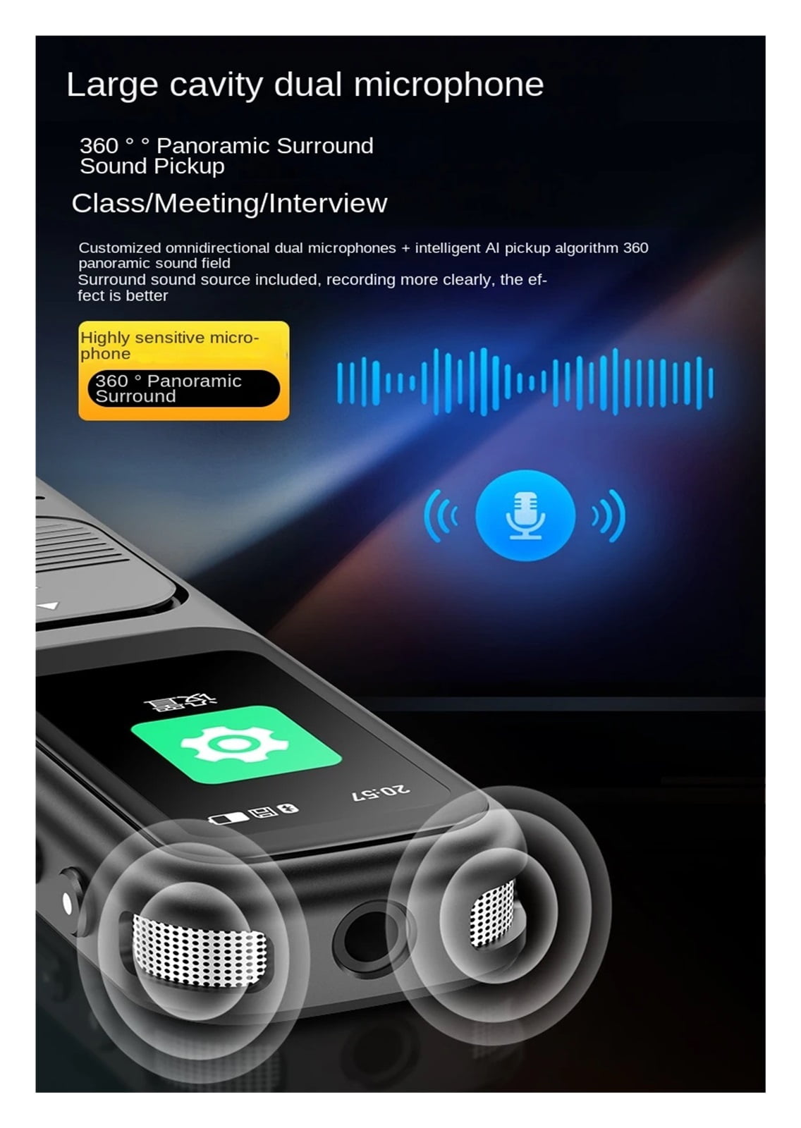 Powered Voice Recorder Mini Call Recorder Speech-to-Text & Summarize 100 Language Translation ,Multi-Function