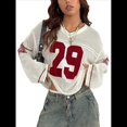 thumbnail image 3 of Suéter Tipo Jersey con Cuello en V y Blusas de Crochet Extragrandes para Mujer, Estilo Y2K Rojo y M, 3 of 10
