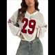 thumbnail image 3 of Suéter Tipo Jersey con Cuello en V y Blusas de Crochet Extragrandes para Mujer, Estilo Y2K Rojo y L, 3 of 10