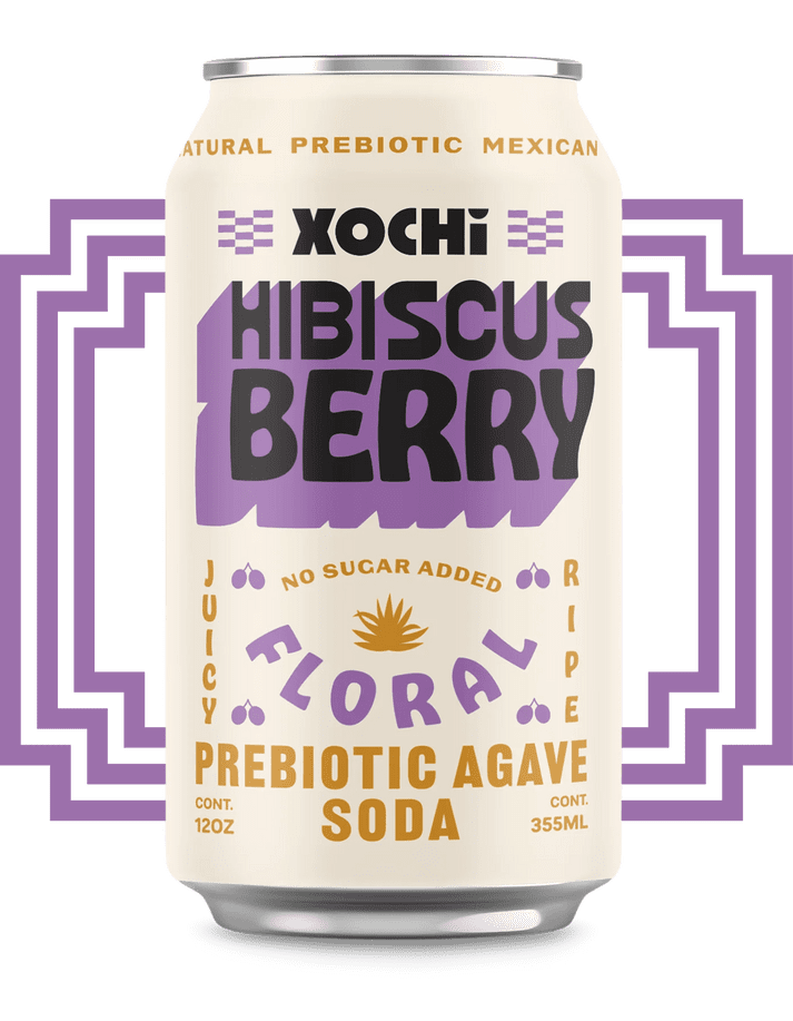 Xochi Sparkling Prebiotic Soda, Hibiscus Berry, 12oz Cans, 12-Pack