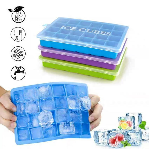 Ice Cube Tray, 3 Pack Silicone Ice Cube Molds, Ice Cube Trays, Silicone Ice Trays, Easier to Release, BPA Free for Alcohol/Coffee/Beverages (Blue, Green, Purple;)
