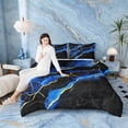 thumbnail image 4 of Manfei Black Gold Blue Bedding Sets Twin with Comforter, Watercolor Marble Duvet Insert, Abstract Stone Pattern Comforter Sets Twin Size, Ultra Soft Bedroom Decoration, 2pcs Reversible, 4 of 7
