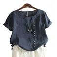 thumbnail image 1 of CHOK Blouse à Manches Courtes en Coton et Lin pour Femmes Grande Taille M-5TG, 1 of 2