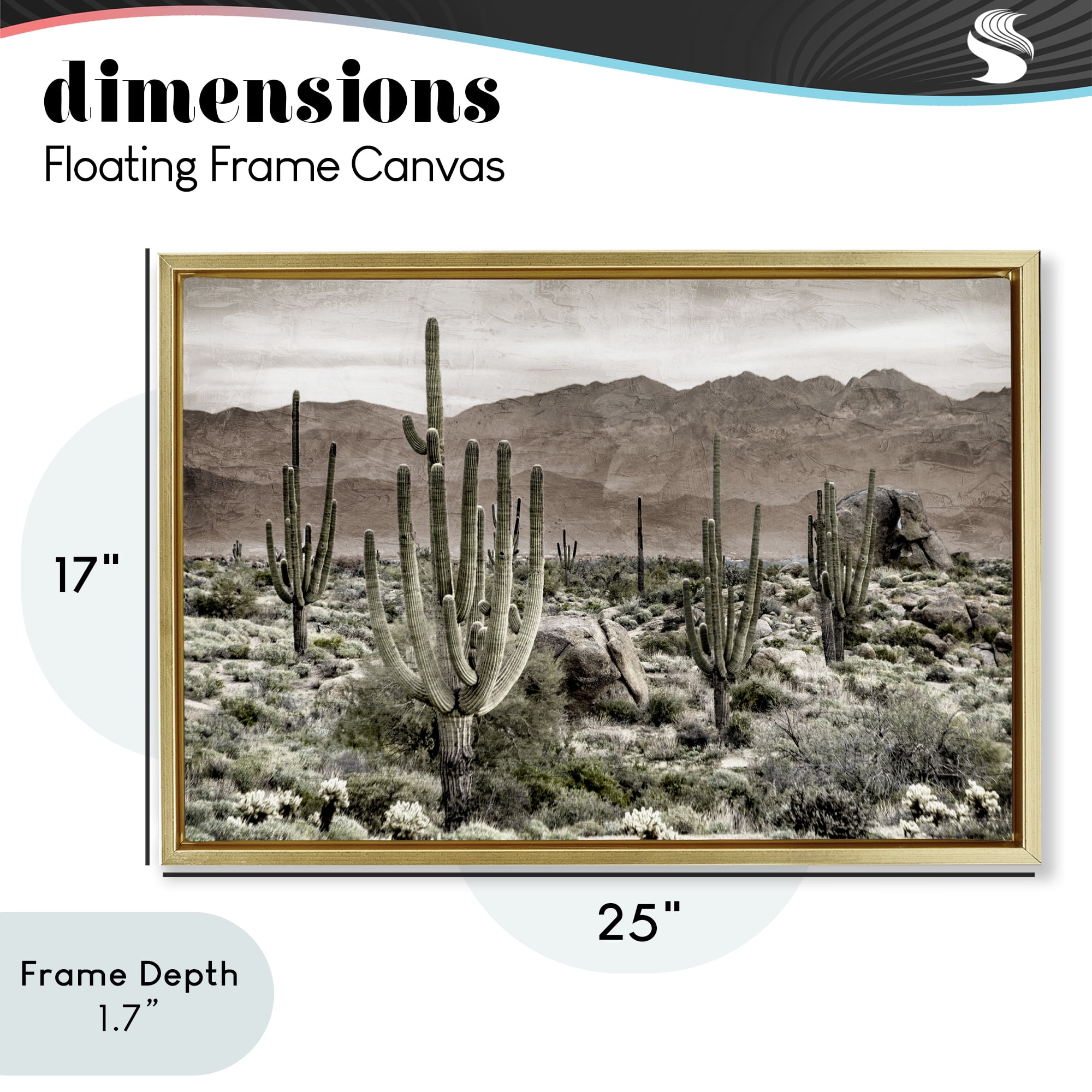 Stupell Industries Desert Land Cacti Wilderness Gold Framed Floater Canvas Wall Art, design by Kim Allen