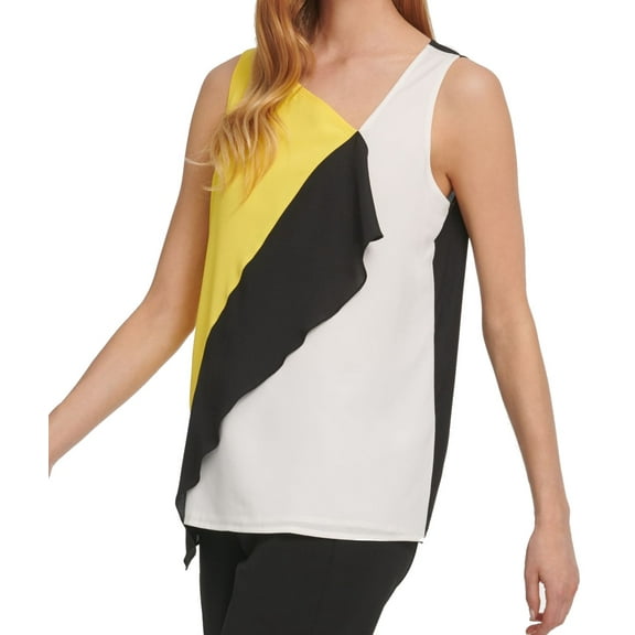 Women's Blouse Colorblock Asymmetric Ruffle Front XL