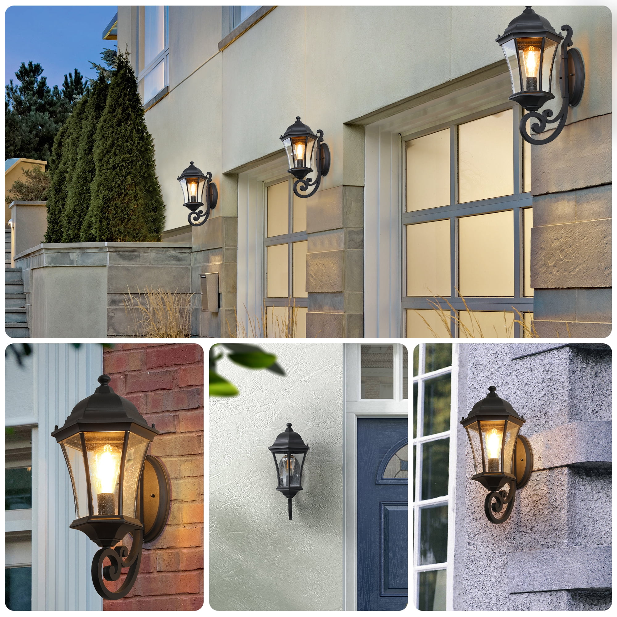Leumius 1-Pack Vintage Wall-Mounted Outdoor Lantern Light, Elegant Black Metal Sconce for Porch, Patio and Garden Lighting (Bulb Not Included)