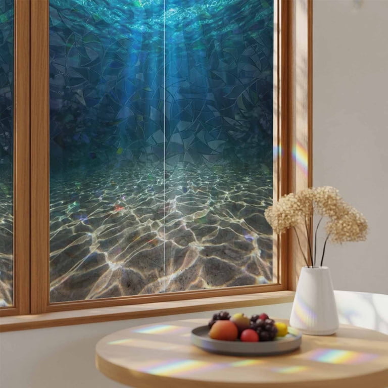 Blue Ocean Rainbow Window Privacy Film, Underwater World Clear Water ...
