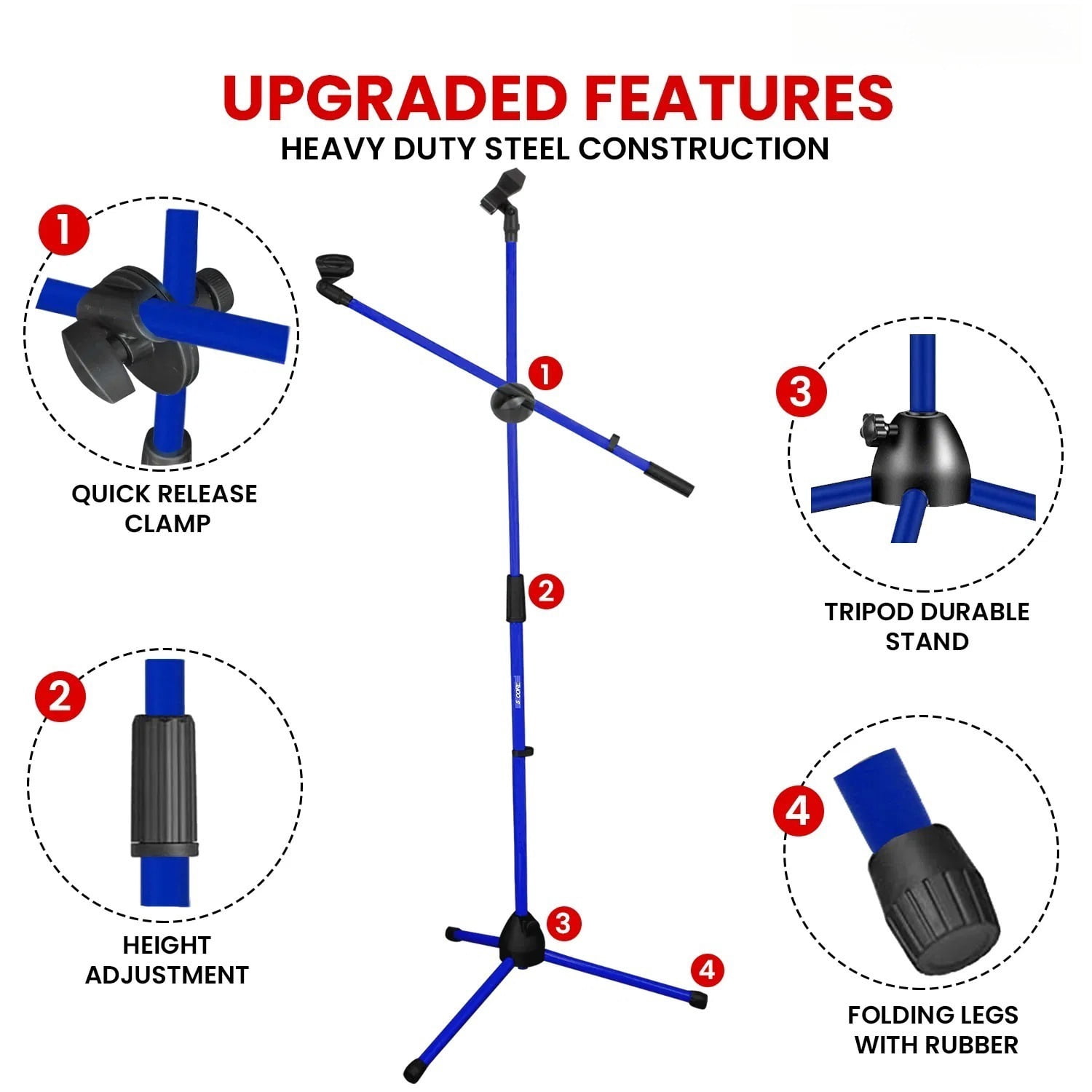Floor-standing Microphone Stand, Universal Adjustable Tripod Microphone Arm Support, Capable of Holding 2 Microphones, with Adjustable Height. Applicable To Concerts and Recording Studios