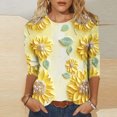thumbnail image 3 of JTZGDY T-Shirts for Women Cute Flower Print Summer 3/4 Sleeve Crew Neck Basic Tees Plus Size Dressy Casual Tunic Blouse Trendy 2025 Outfit Clothes Multicolor#06 XL, 3 of 6