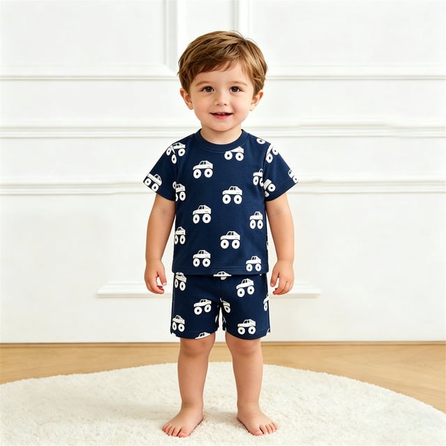 Ensemble Garçon T-Shirt Imprimé Shorts Décontractés Col Rond Tenues d'Été Tenues Mignonnes Garçon 3-4 Ans