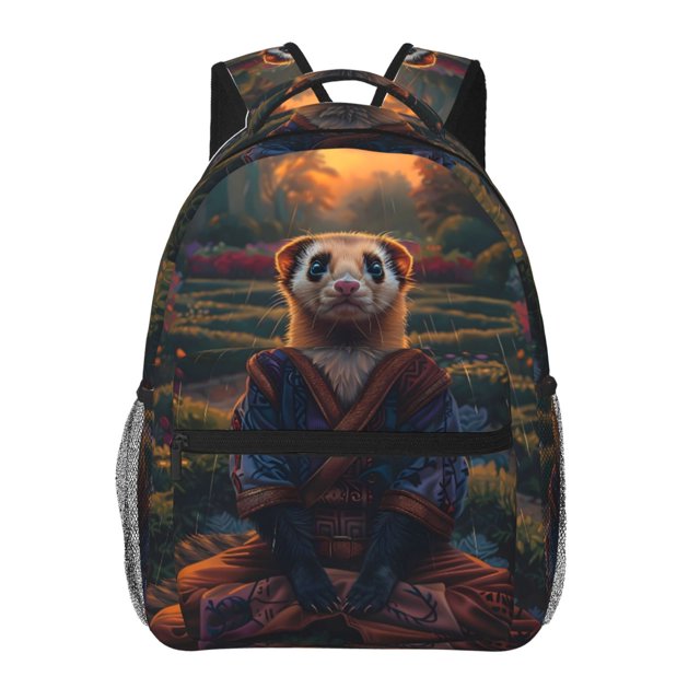 Fotbe Garden Meditating Weasel Mochila Casual con Estampado para Escuela, Viajes y Actividades al Aire Libre - Duradera, Ligera y Cómoda