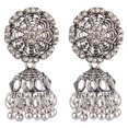 thumbnail image 1 of Efulgenz Indian Oxidized Jewelry Boho Vintage Tribal Crystal Floral Jhumka Jhumki Dangle Statement Earrings for Women, 1 of 4