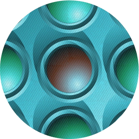 Ahgly Company Indoor Round Patterned Teal Green Area Rugs, 7' Round