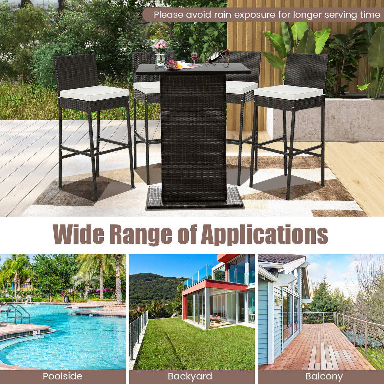 Aimee Lii 2 Pieces Patio Cushioned Wicker Barstools with Cozy Footrest-Set of 2, Outdoor Patio Furniture
