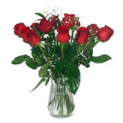 Fresh Flowers - Dozen Red Roses (Vase Included)