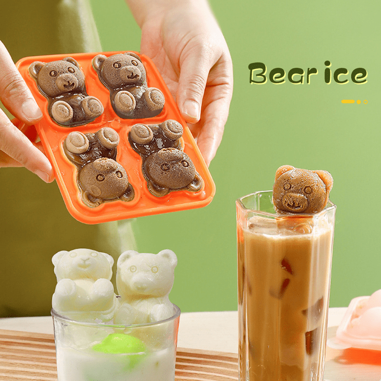 Wirlsweal Bear Ice Cube Mold Fun Shape Ice Cube Tray 4 Bear Ice Cubes for Drinks Cocktails Ice Coffee, Silicone Ice Mold Chocolate Mold with Lidblack