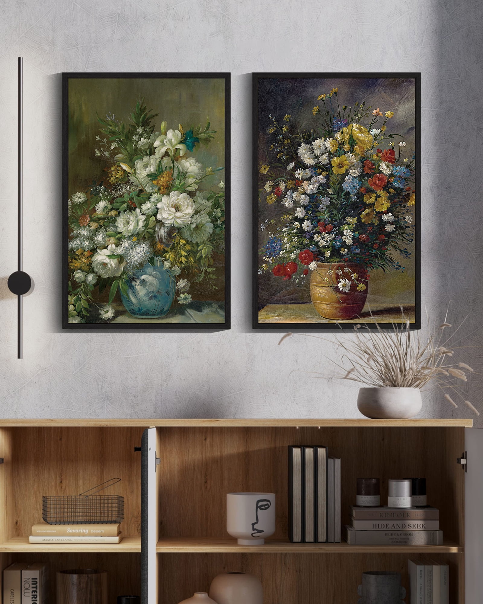 Vintage Flower Framed Wall Art 16x24in2pcs Framed Black Modern Farmhouse Kitchen Bathroom Office Decor Retro Floral Classic Wall Prints