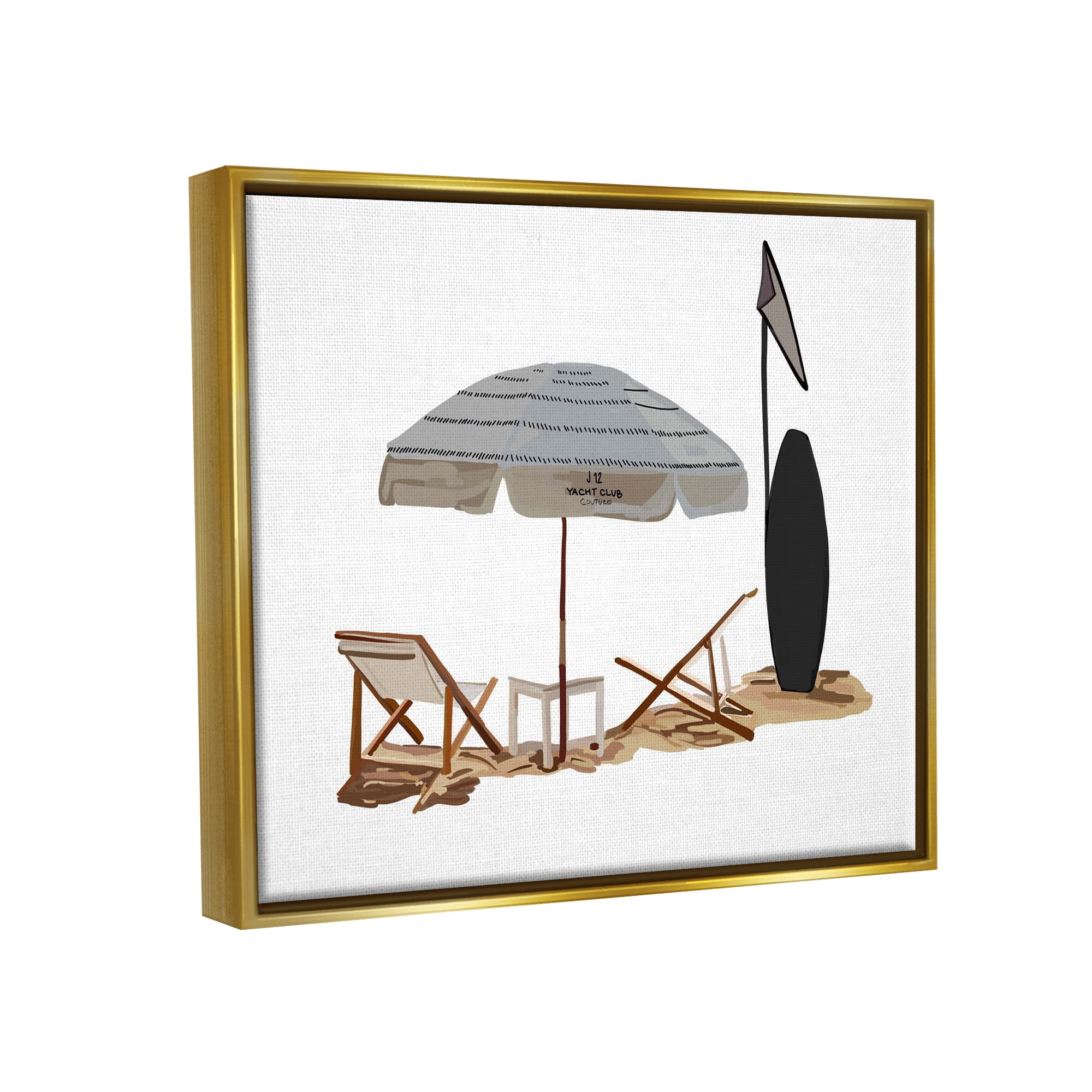 Stupell Industries Minimal Beach Umbrella Scene Nature Painting Gold Floater Framed Art Print Wall Art, 21 x 17