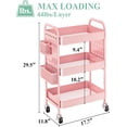 thumbnail image 5 of 3 Tier Rolling Utility Cart - Metal White Cart Organizer with Wheels, Storage Cart with DIY Dual Pegboards, Removable Baskets Hooks, 5 of 17