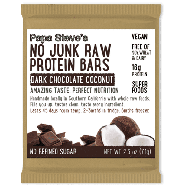 Papa Steve's No Junk Raw Protein Bar, Dark Chocolate Coconut, 16g