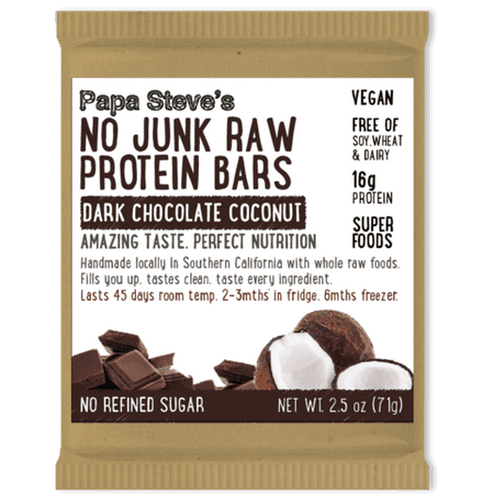 Papa Steve's No Junk Raw Protein Bar, Dark Chocolate Coconut, 16g Protein, 10