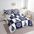 thumbnail image 2 of spefrowx Checkered Block Nautical Lighthouse Twin Bedding for Kids, Navy Grid Sailboat Anchor Bedding Comforter Set, Gray Reversible, 7pcs, 2 of 6