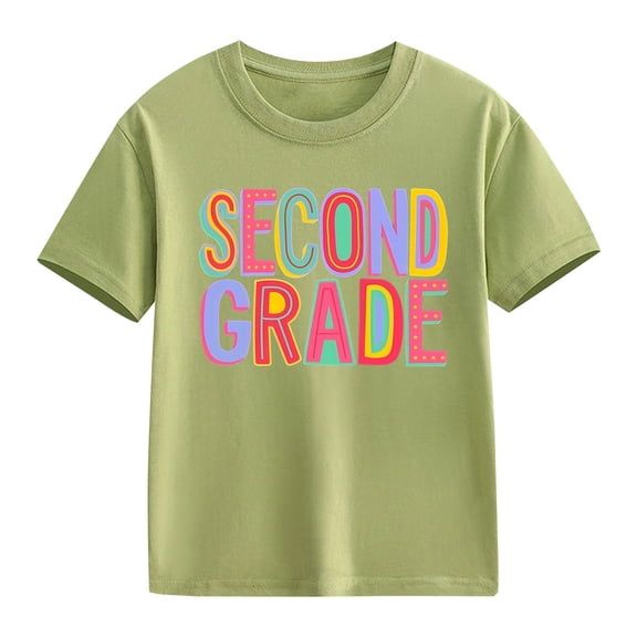 UACY Girls Second Grade Back to School T Shirt Short Sleeve Crew Neck Cotton Casual Graphic Tee for Kids (Light Green, 4-5 Years)