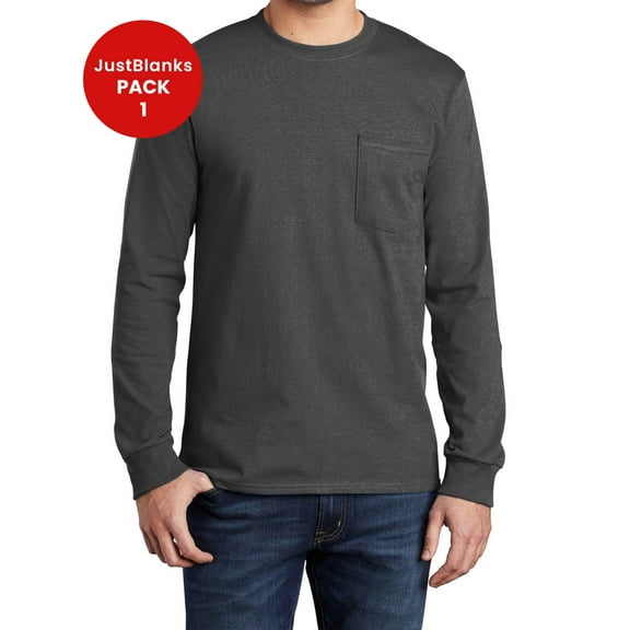 JustBlanks Men Tall Long Sleeve Essential T Shirt With Pocket 100 Soft Spun Cotton