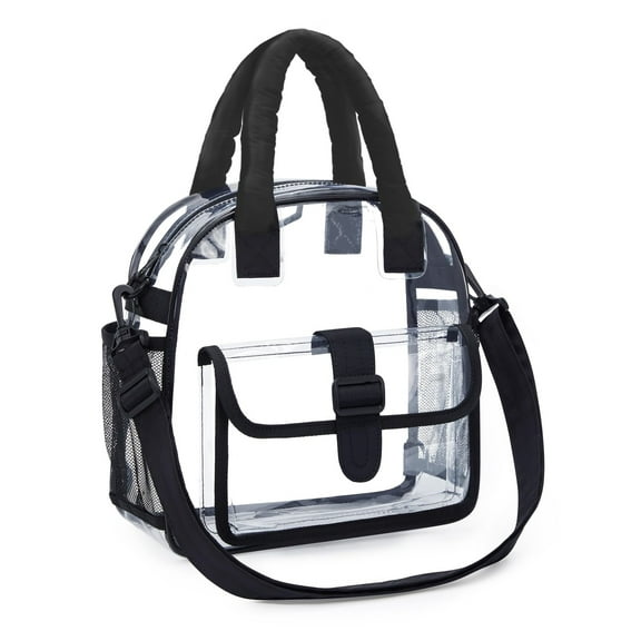 Clear Bag for Stadium Events 12 x 6 x12, Clear Crossbody Bag Tote Bag for Women for Travel, Festival (black)