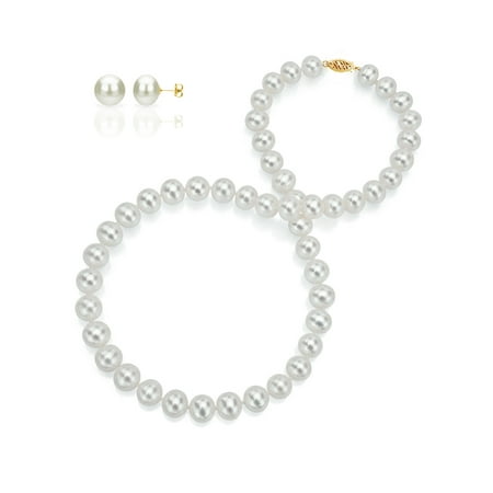 ADDURN 14Kt Yellow Gold Freshwater Pearl Necklace and Earring Set For Woman - AAA Quality - Variant Sizes Available.