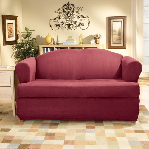 Sure Fit Stretch Suede 2 Piece T Cushion Com Sure Fit Stretch Suede 2 Piece T, Sure Fit Stretch Suede 2 Piece T Cushion Sofa Slipcover