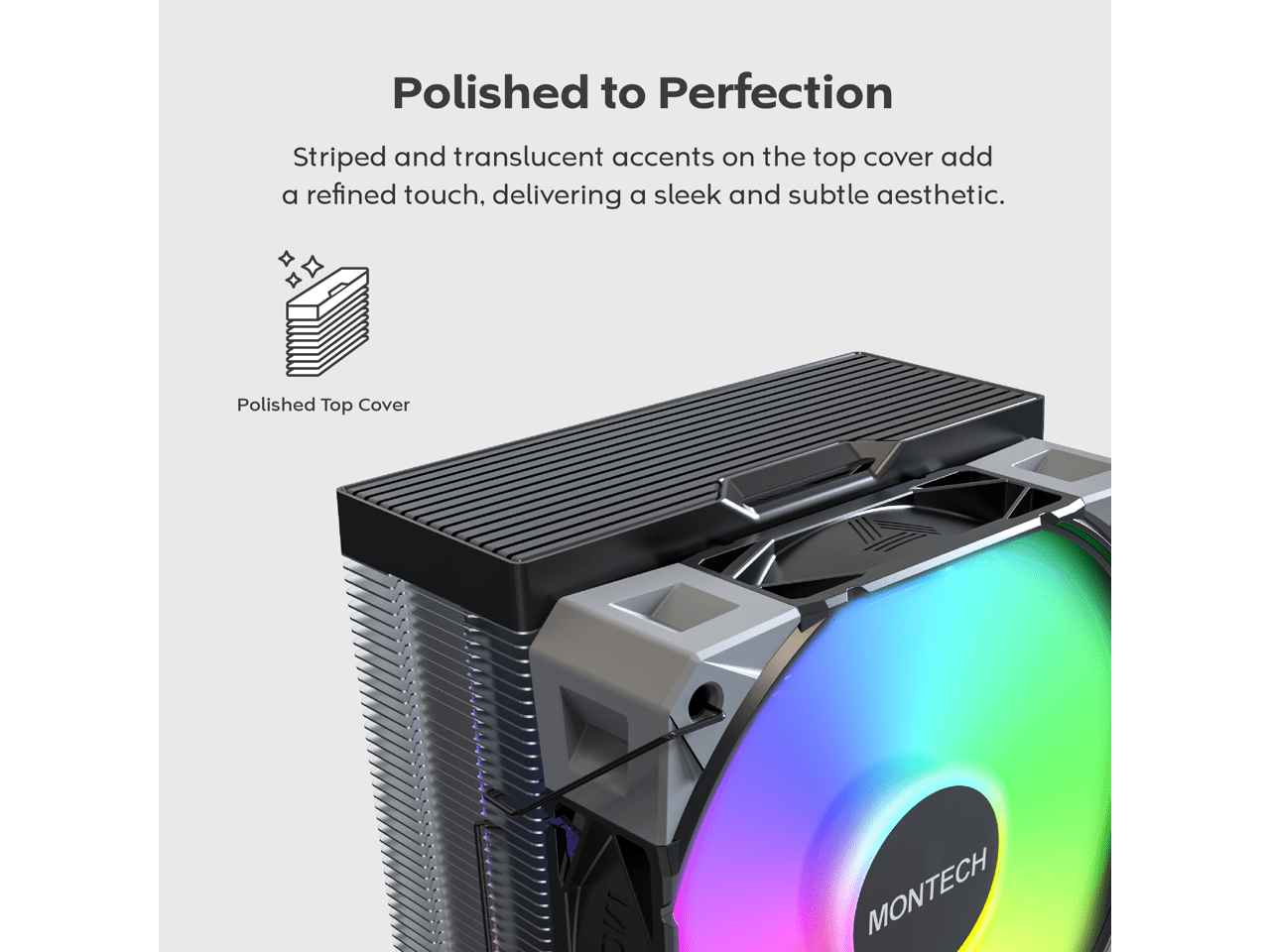 MONTECH NX400 ARGB - CPU Air Cooler, Single Tower, 4 Advanced Heat Pipes, 52-fin Heat Sink, E28, 120mm FDB Static Pressure Fan, 28mm Fan Thickness, Polished Top Cover, ARGB Lightning - Black