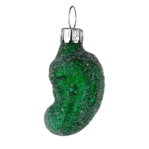 Glass Christmas Mini Dark Green Pickle With Pearls Ornament