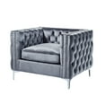 thumbnail image 2 of Inge Grey/Silver Velvet Club Chair - Silver Nailhead Trim, Button Tufted, Metal Y-Legs, 2 of 9