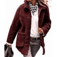 thumbnail image 3 of Women Winter Faux Fur Long Sleeve Lapel Button Down Pockets Fleece Jacket Casual Trendy Outerwear Deep Red XXXL, 3 of 9