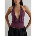 thumbnail image 2 of Argulvti Women's Summer Halter Tops Stylish Solid Ruched Slim Fit Backless Sleeveless Vest, 2 of 3
