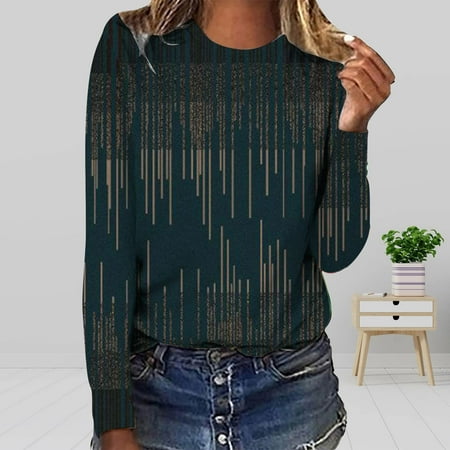 

Njoeus Trendy Tops for Women 2022 Long Sleeve Tunic Tops for Women Plus Size Women s Fashion Printed Loose T-Shirt Long Sleeves Blouse Round Neck Cas