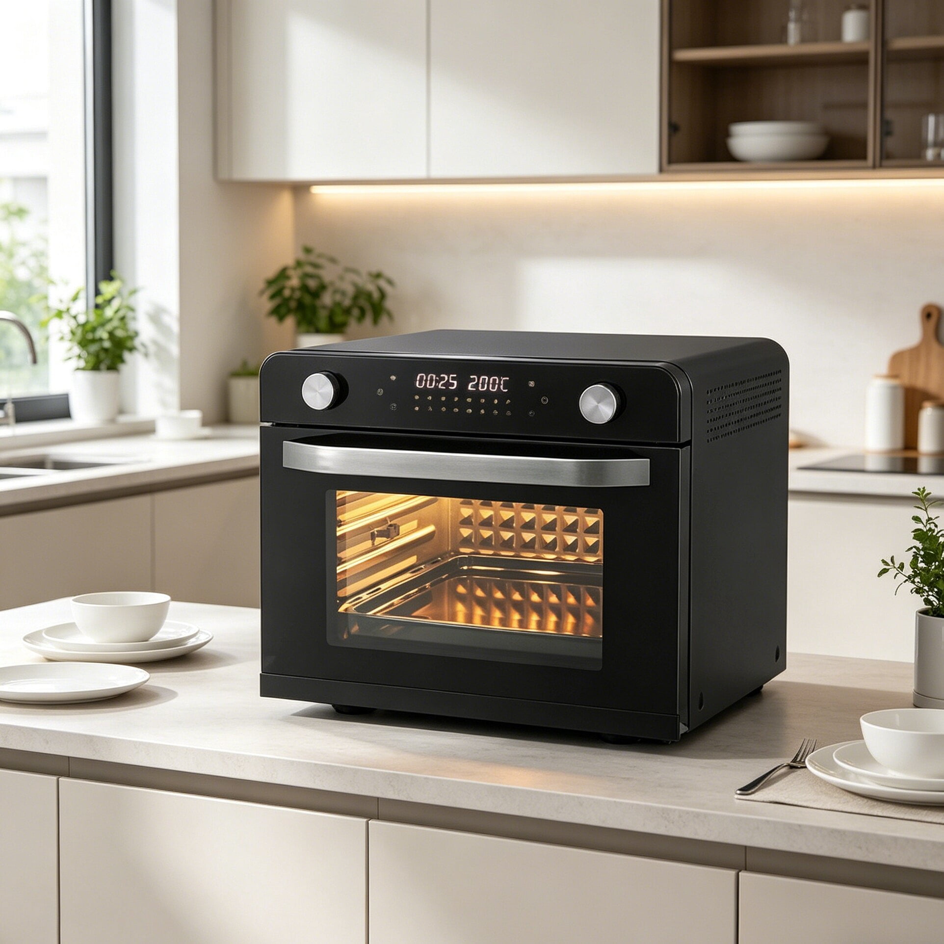 HIFOOD Dual Knob Countertop Air Fryer Toaster Oven, 30L Multi-Function Electric Convection Oven with Digital Display for Home Baking
