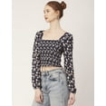 thumbnail image 4 of Moomaya Women'S Printed Square Neck Crop Top, Long Sleeves Smocked Summer Top, 4 of 8