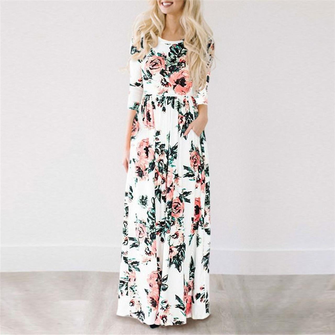 Long Dress Floral Print Boho Beach 