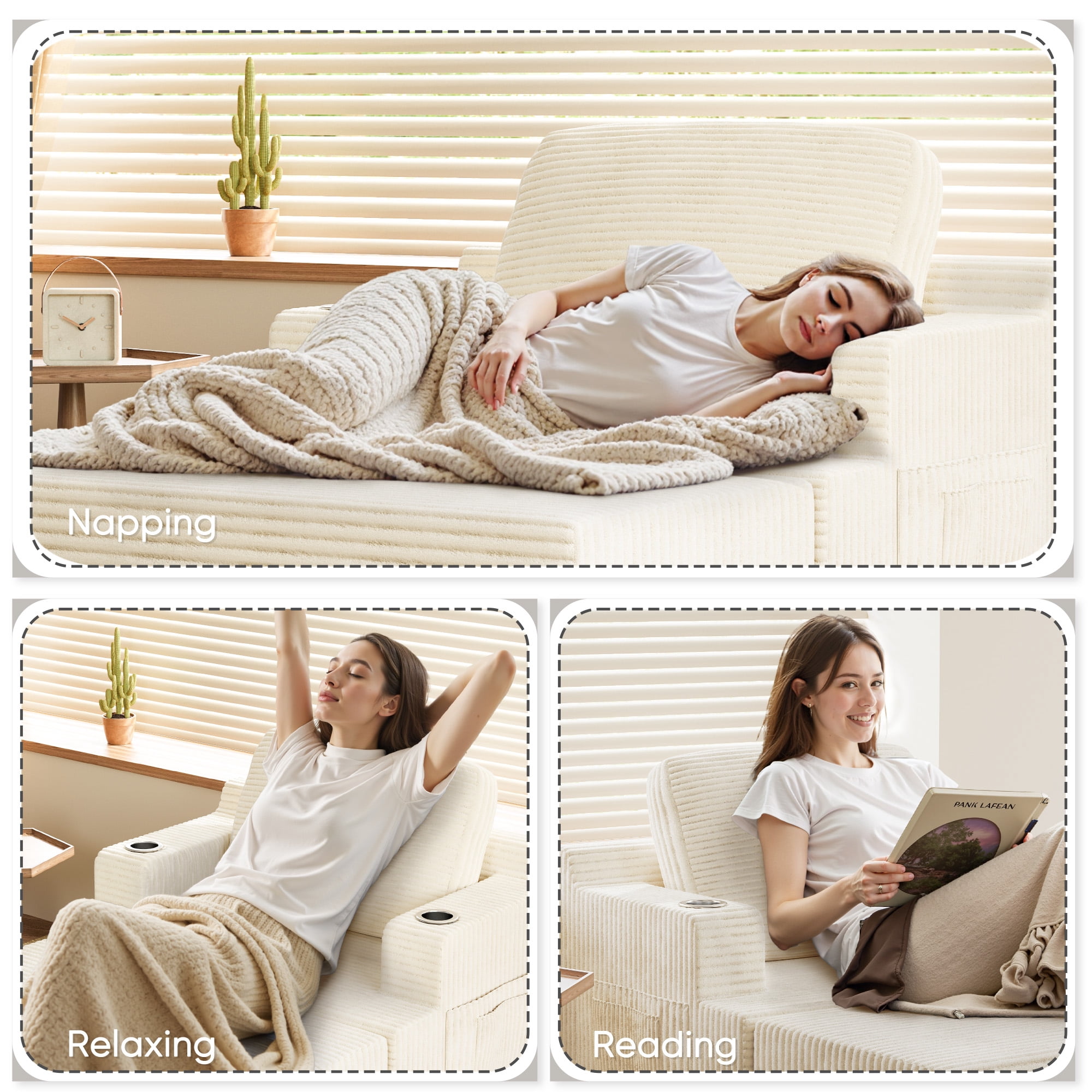 Homall Oversized Boneless Sofa Chair Deep Seat Sleeper Sofa Chaise Lounge Chair Indoor for living room,White