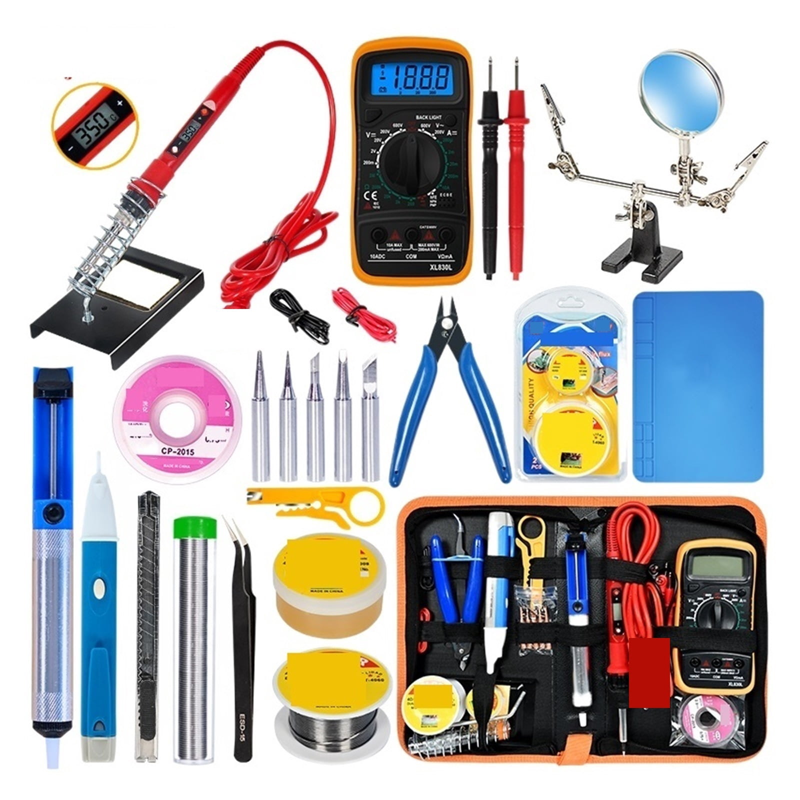 Soldering Iron Kit,80W Adjustable Temperature Soldering Iron Kit With ESD Heat Insulation Working Mat Welding Tool Kit ,Accurate Temperature Control